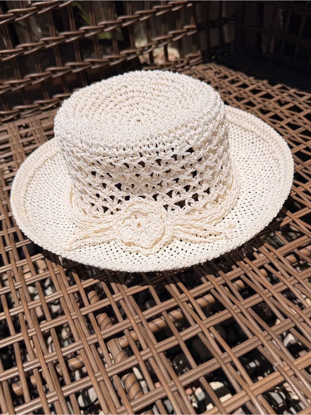 Straw Crochet Sun Hat - Cream Women’s Summer Accessory